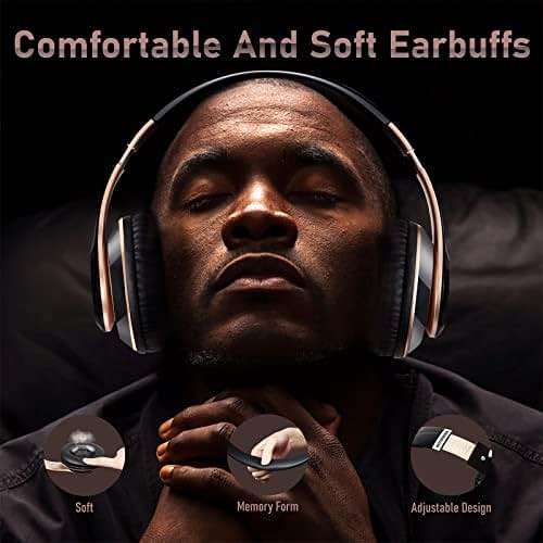 Falebare Bluetooth Headphones Over Ear, 6S Wireless Headphones Wired with 6 EQ Modes, 40 Hours Playtime Foldable HiFi Stereo Headset with Microphone, FM/TF for Cellphone/PC/Work (Black & Gold) - Image 7