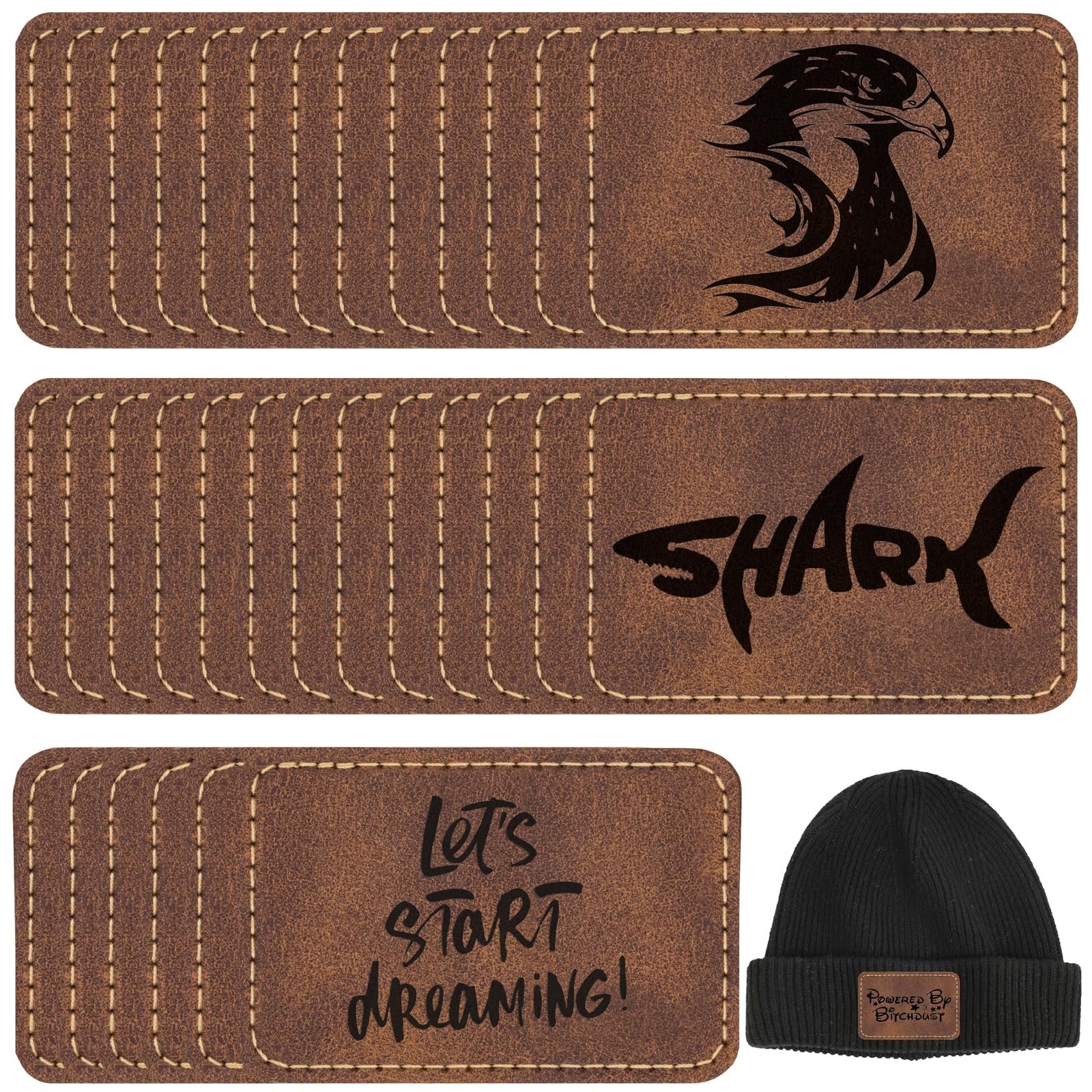 50 Pack Blank Leatherette Hat Patch with Adhesive, Rectangle Laserable Leatherette Patch, Faux Leather Patches for Hats Custom Fabric Repair Sew Laser Supplies (Chestnut, 3 x 2 Inches) - Product Image