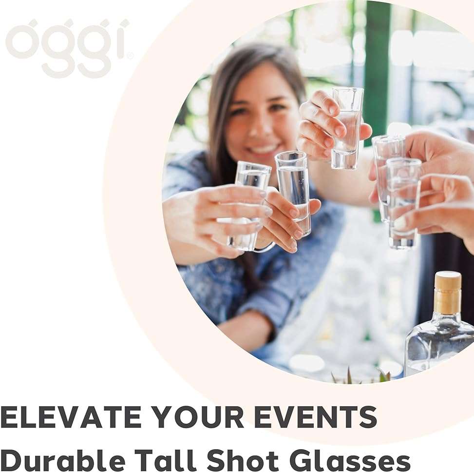 Oggi Tall Shot Glasses w/Heavy Base, Set 6 - Real Glass Shot Glass Set, Cool & Classic Design Ideal Groomsmen Gifts, Tequila Shot Glasses, Bachelor Party Favors for Men - 2oz / 59ml - Image 6