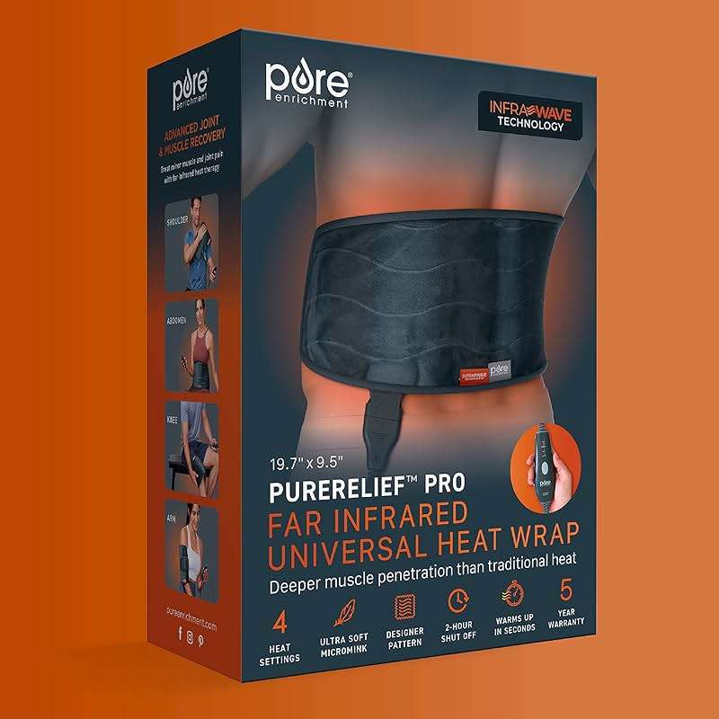 Pure Enrichment PureRelief Pro Far Infrared Universal Heat Wrap - Deep Muscle Relief for Back, Neck, Shoulder, & Knee Pain in Athletes, 4 Heat Settings, Dry/Moist Heat, Lumbar Heating Pad (Iron Gray) - Image 6