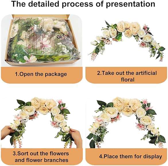 Arch Flowers, OrgMemory Artificial Floral Swags, 20" Length in Bent, Decorative Swag, Artificial Flower Swag for Door Party Wall Home Decor (Champagne) - Image 6