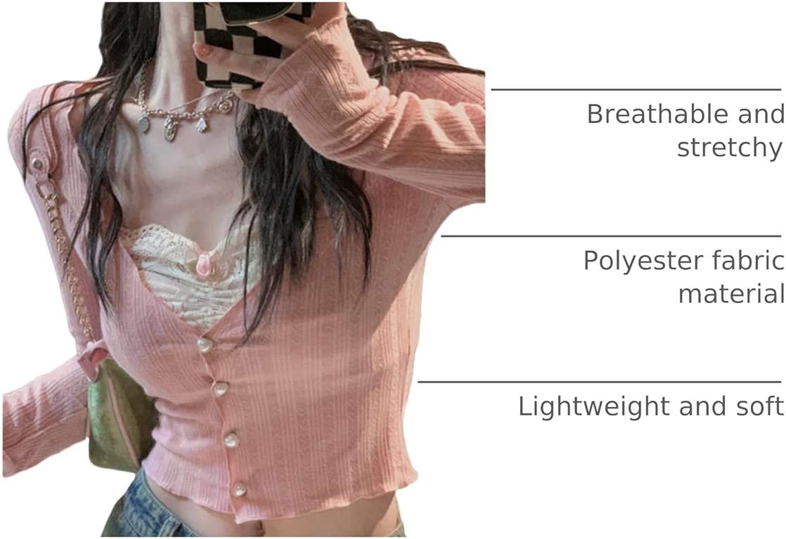 Fanvereka Women Lace Stitching V-Neck Fairy Crop Tops Y2K Long Sleeve Tight Shirt Spring Fall Downtown Girl Coquette Clothing - Image 3
