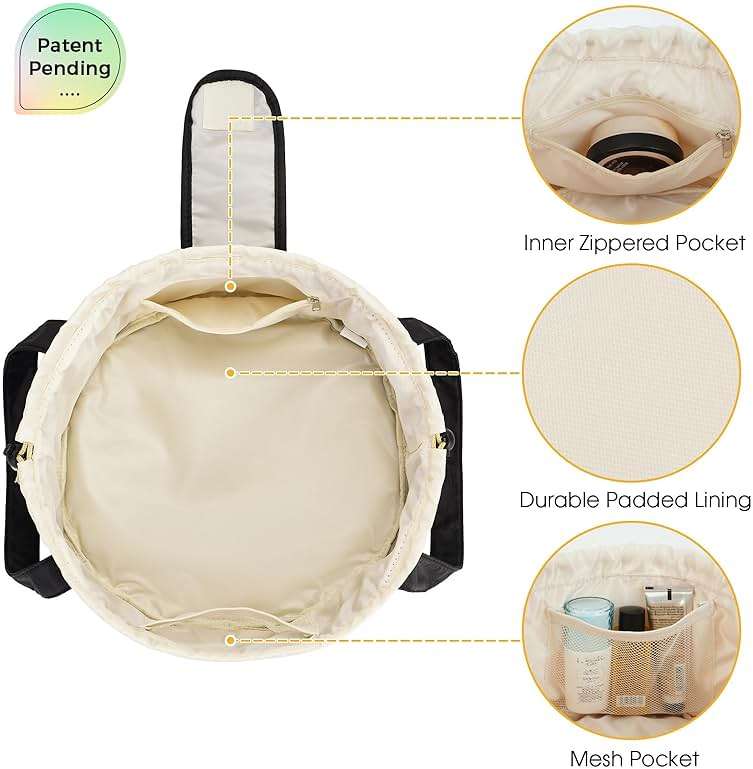 Narwey Lay Flat Open Drawstring Makeup Bag, Large Cosmetic Bag for Women Girls, Cute Make up Bags with Handle, Portable Travel Toiletry Bag for Skincare, Brushes & Travel Essentials (Black) - Image 6