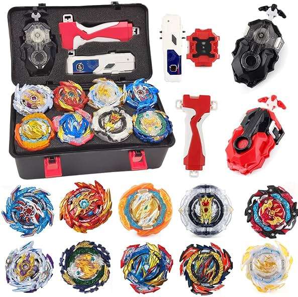 MUSTYBELT Battling Top Burst Gyros Toy Set Toy Gift for Children Boys Ages 6 8 10 12+ Combat Battling Game 10&12 Burst Spinning Tops 3 Two Way Launchers Grip Starter (B-10) - Image 1