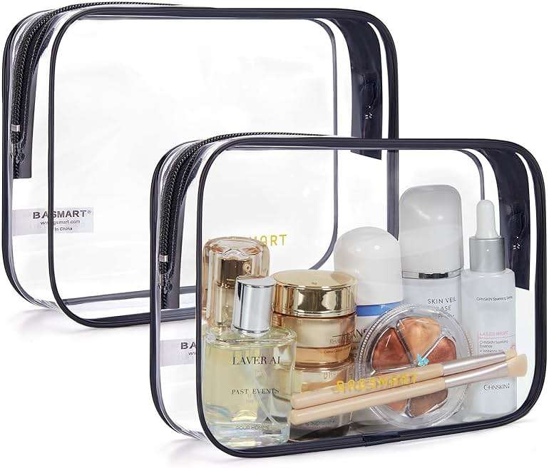 BAGSMART Clear Toiletry Bag, 2 Pack TSA Approved Travel Toiletry Bag Carry on Travel Accessories Bag Airport Airline Quart Size Bags Water Repellent Makeup Cosmetic Bag for Women (Black-2pcs) - Image 1
