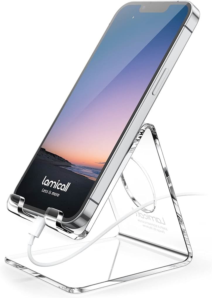 Lamicall Cell Phone Stand, Desk Accessories - Clear Office Cell Phone Holder, Acrylic Phone Stand, Desktop, Acrylic Office Gaming Desk Decor Accessories, Suitable for iPhone, 4-8'' Phone, Gifts - Product Image