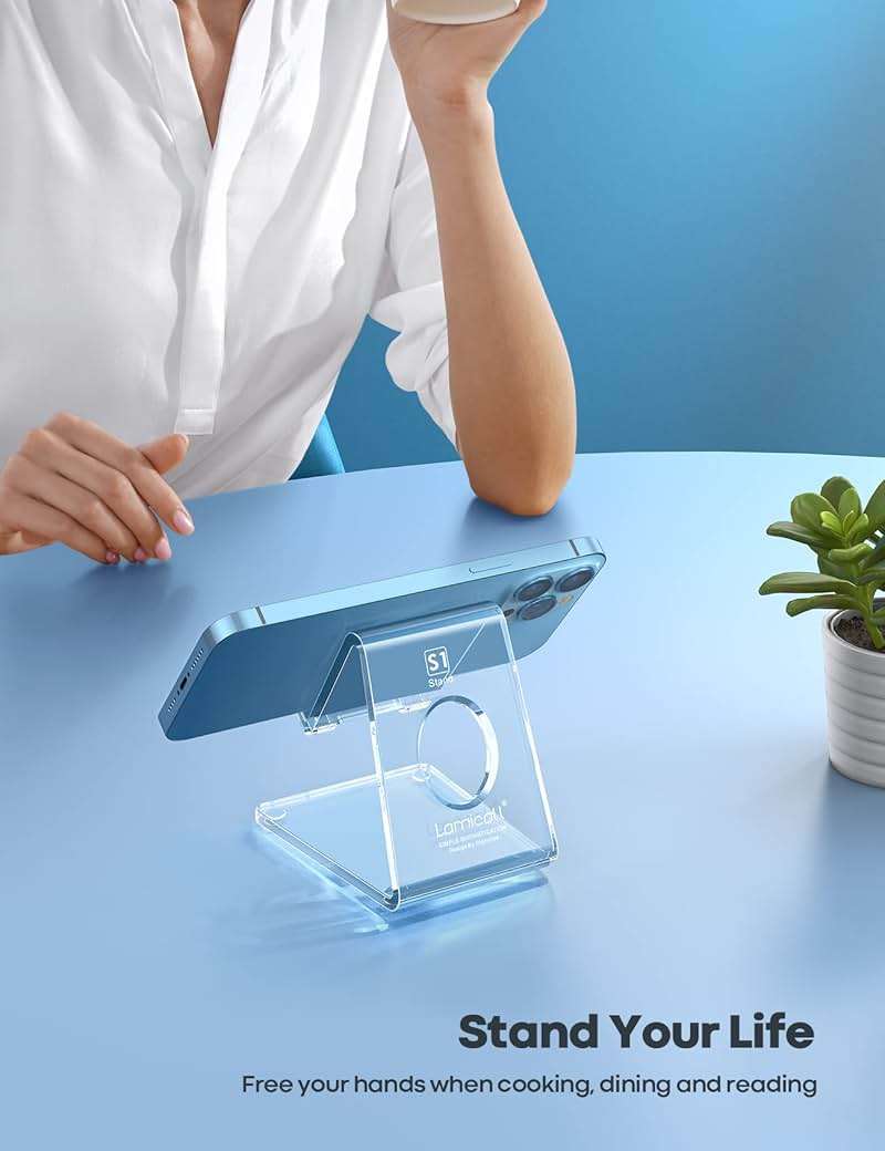 Lamicall Cell Phone Stand, Desk Accessories - Clear Office Cell Phone Holder, Acrylic Phone Stand, Desktop, Acrylic Office Gaming Desk Decor Accessories, Suitable for iPhone, 4-8'' Phone, Gifts - Image 2