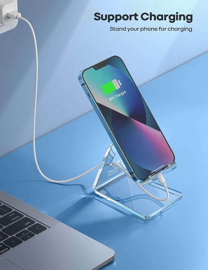 Lamicall Cell Phone Stand, Desk Accessories - Clear Office Cell Phone Holder, Acrylic Phone Stand, Desktop, Acrylic Office Gaming Desk Decor Accessories, Suitable for iPhone, 4-8'' Phone, Gifts - Image 3