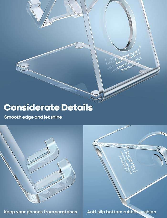Lamicall Cell Phone Stand, Desk Accessories - Clear Office Cell Phone Holder, Acrylic Phone Stand, Desktop, Acrylic Office Gaming Desk Decor Accessories, Suitable for iPhone, 4-8'' Phone, Gifts - Image 5