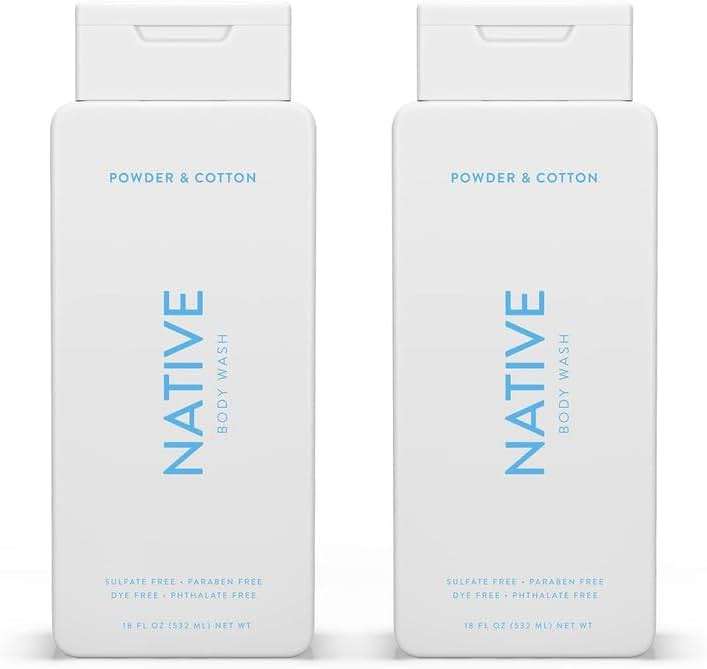 Native Body Wash for Men & Women, Seasonal | Sulfate, Paraben, and Dye Free, with Naturally Derived Clean Ingredients Leaving Skin Soft and Hydrating, Powder & Cotton 18 oz (Pack of 2) - Image 1