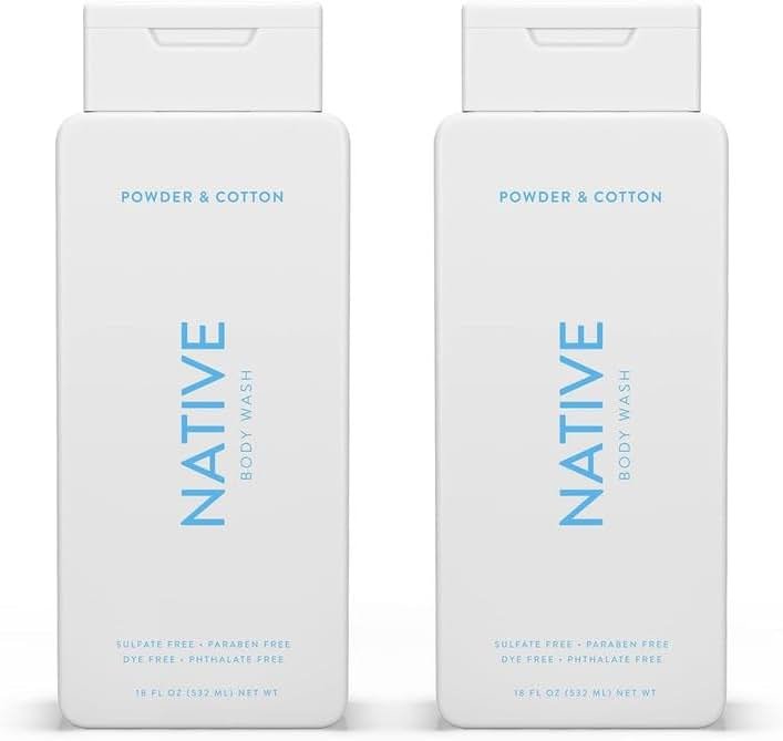 Native Body Wash for Men & Women, Seasonal | Sulfate, Paraben, and Dye Free, with Naturally Derived Clean Ingredients Leaving Skin Soft and Hydrating, Powder & Cotton 18 oz (Pack of 2) - Product Image