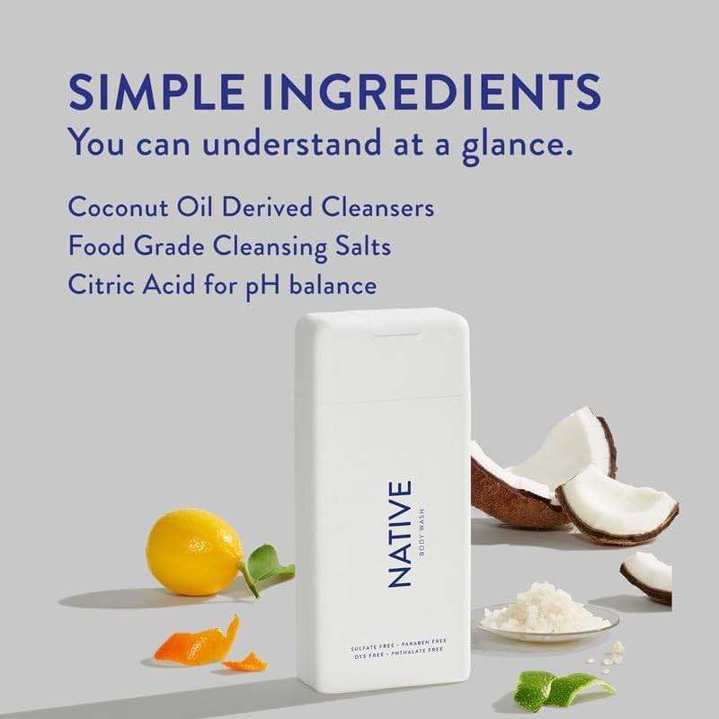 Native Body Wash for Men & Women, Seasonal | Sulfate, Paraben, and Dye Free, with Naturally Derived Clean Ingredients Leaving Skin Soft and Hydrating, Powder & Cotton 18 oz (Pack of 2) - Image 3