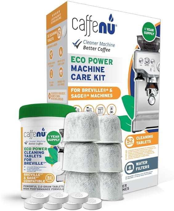Caffenu Breville Compatible Cleaning Tablets & Water Filter. 52 Espresso Machine Cleaning Tablets & 6 Breville Filters for Espresso Machine. Removes Build-up & Filters Water Impurities. Years Supply. - Product Image