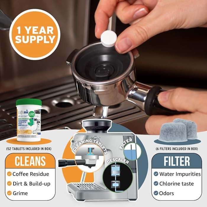 Caffenu Breville Compatible Cleaning Tablets & Water Filter. 52 Espresso Machine Cleaning Tablets & 6 Breville Filters for Espresso Machine. Removes Build-up & Filters Water Impurities. Years Supply. - Image 6