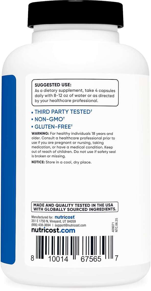 Nutricost Creatine Monohydrate 3,000mg, 180 Capsules (750mg Per Capsule) - Gluten Free, Non-GMO - Image 4