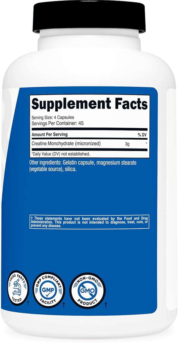 Nutricost Creatine Monohydrate 3,000mg, 180 Capsules (750mg Per Capsule) - Gluten Free, Non-GMO - Image 5