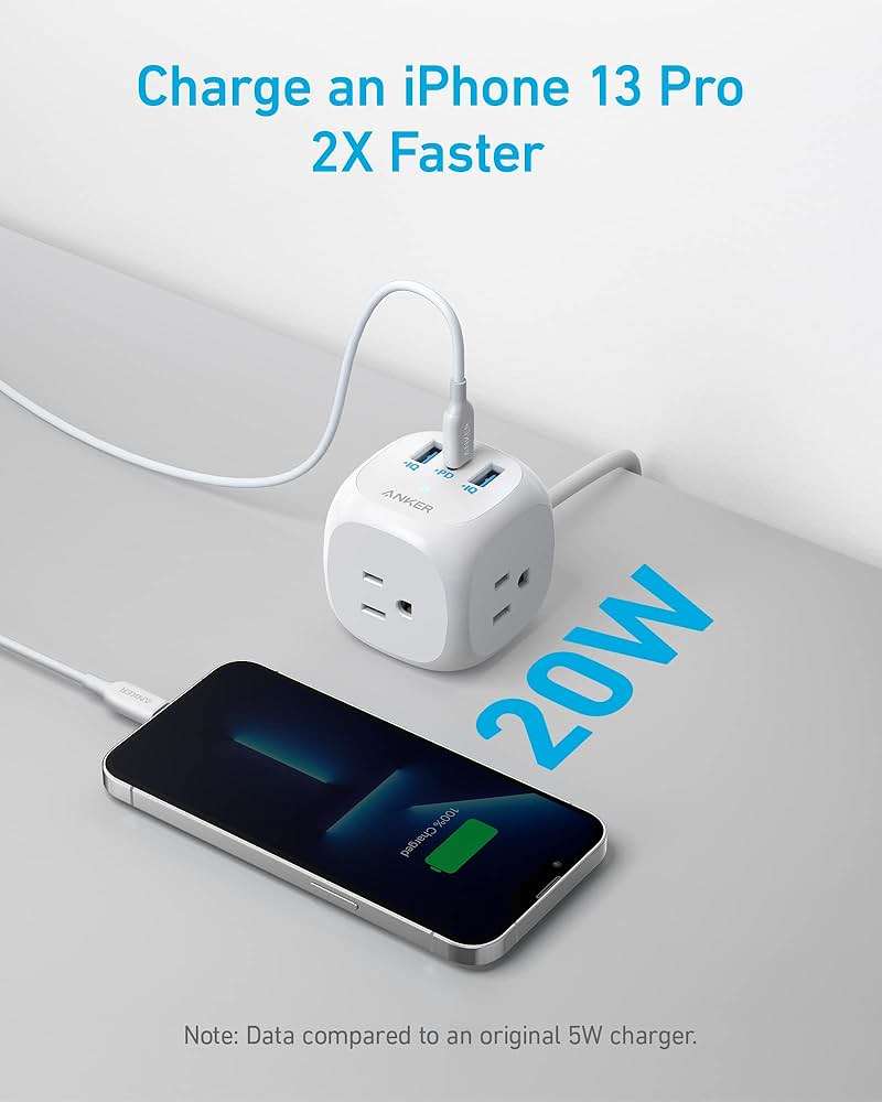 Anker 321 Power Strip with 20W USB C, 3 Outlets and USB C Charging for iPhone 15/15 Plus/15 Pro/15 Pro Max, 10 ft Extension Cord, Power Delivery Charging for Dorm Rooms,Home Office - Image 3