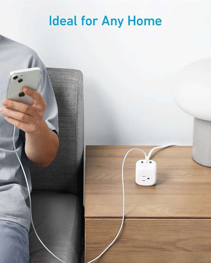 Anker 321 Power Strip with 20W USB C, 3 Outlets and USB C Charging for iPhone 15/15 Plus/15 Pro/15 Pro Max, 10 ft Extension Cord, Power Delivery Charging for Dorm Rooms,Home Office - Image 4