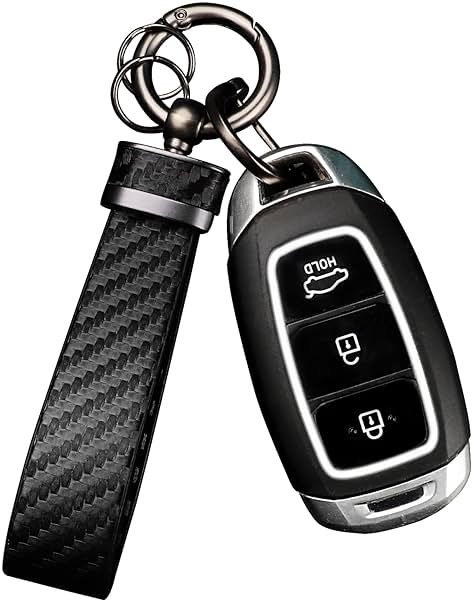 Turcee Leather Car Keychain - Carbon Fiber Interior Key Fob with Anti-Lost D-Ring - Car Accessory Key Ring (Black) - Product Image