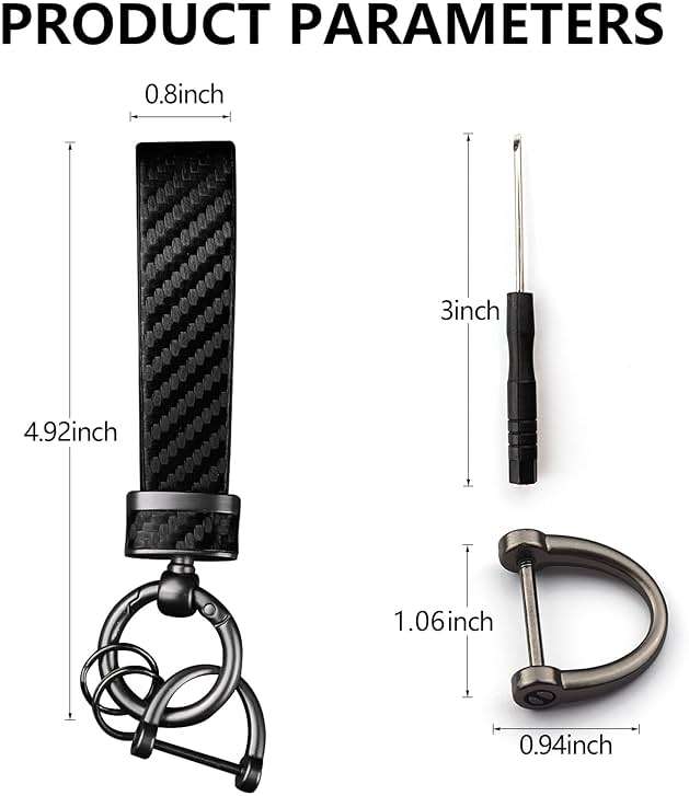 Turcee Leather Car Keychain - Carbon Fiber Interior Key Fob with Anti-Lost D-Ring - Car Accessory Key Ring (Black) - Image 2