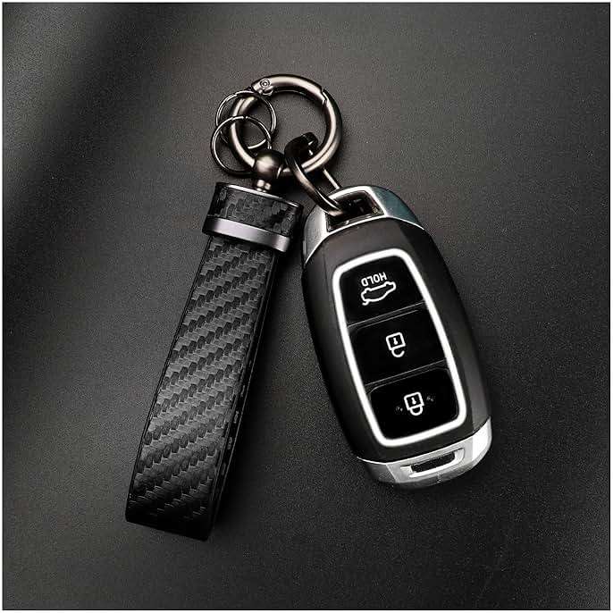 Turcee Leather Car Keychain - Carbon Fiber Interior Key Fob with Anti-Lost D-Ring - Car Accessory Key Ring (Black) - Image 7