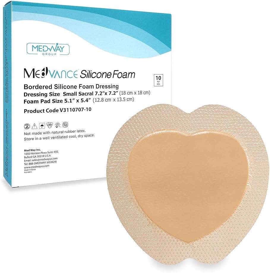 MedVance Sacral Foam Dressing, Bed Sore Bandages, Bordered Silicone Sacral Dressing, Sacrum Silicone Foam Dressing with Border, Size 7"x 7", Box of 10 dressings - Image 1