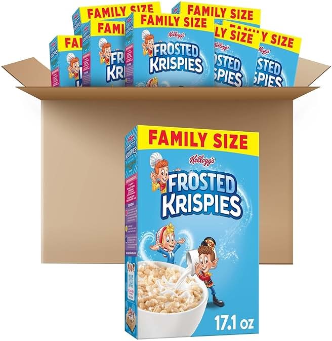 Kellogg's Frosted Krispies Breakfast Cereal, Kids Snacks, Baking Marshmallow Treats, Family Size, Original (8 Boxes) - Product Image