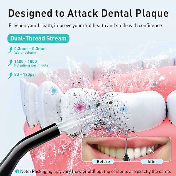COSLUS Water Dental Flosser Teeth Pick C20: ADA Accepted, Portable Cordless Oral Irrigator 300ML Rechargeable Travel Irrigation Cleaner IPX7 Waterproof Electric Flossing Machine for Teeth, Black - Image 2