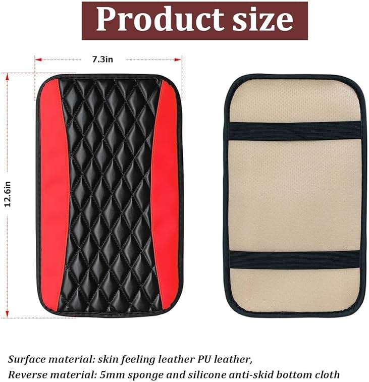 Moly Magnolia Car Center Console Cushion Pad, Universal Leather Waterproof Armrest Seat Box Cover Protector,Comfortable Car Decor Accessories Fit for Most Cars, Vehicles, SUVs (Red) - Image 2