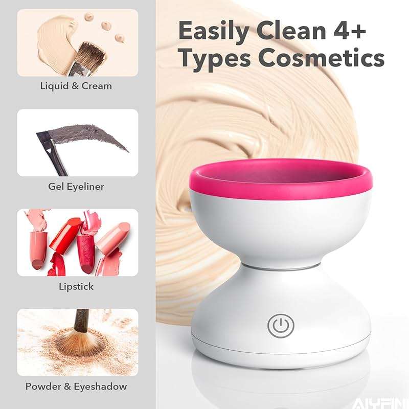 Alyfini Makeup Brush Cleaner Machine-Professional Electric Make up Brushes Cleaner Cleanser Solution for Kabuki Foundation Liquid Powder Face Makeup Self Tanner Brush,Gifts for Women Stocking Stuffers - Image 6