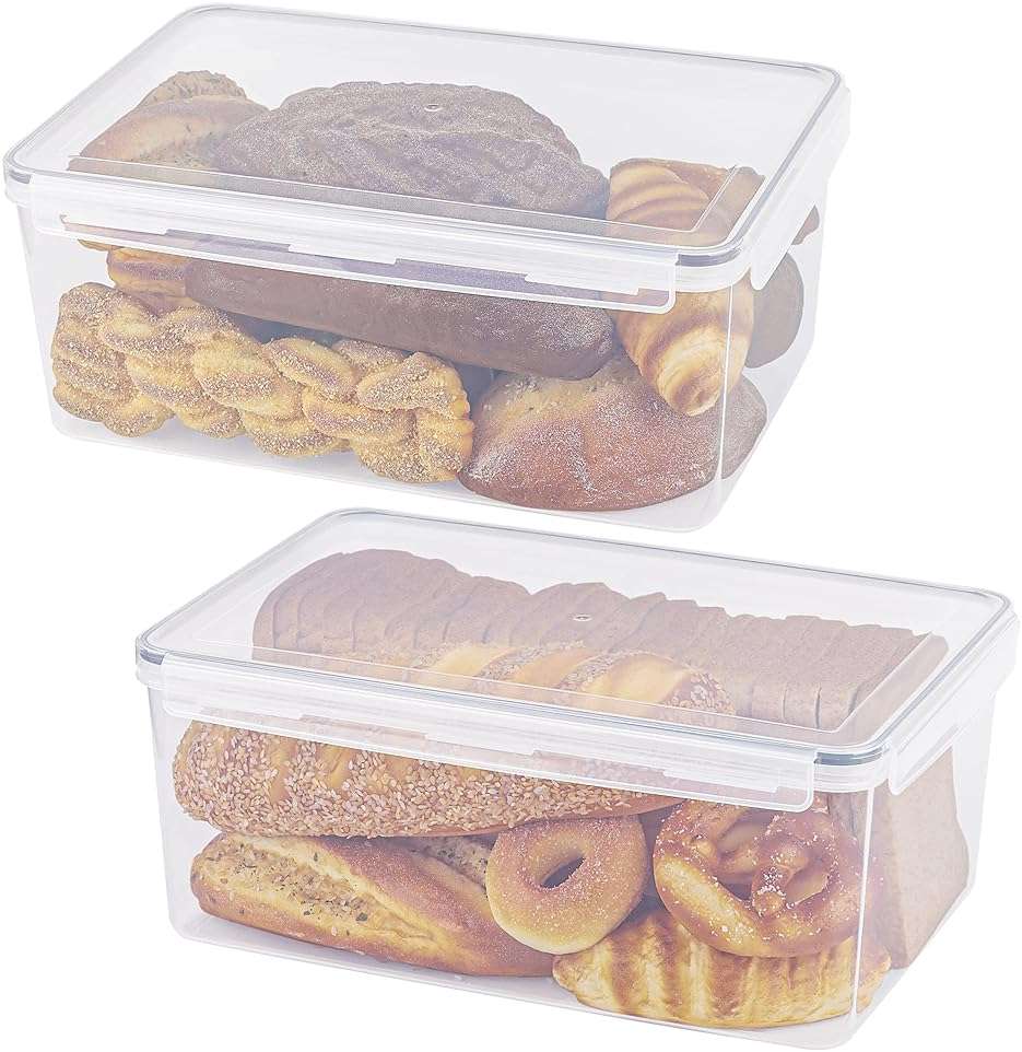 Tiawudi 2 Pack Large Bread Box for Kitchen Countertop, Airtight Bread Storage Container for Homemade Bread and Bakery Loaf, Plastic Bread Keeper, 11.6 Qt / 11L Each - Image 1