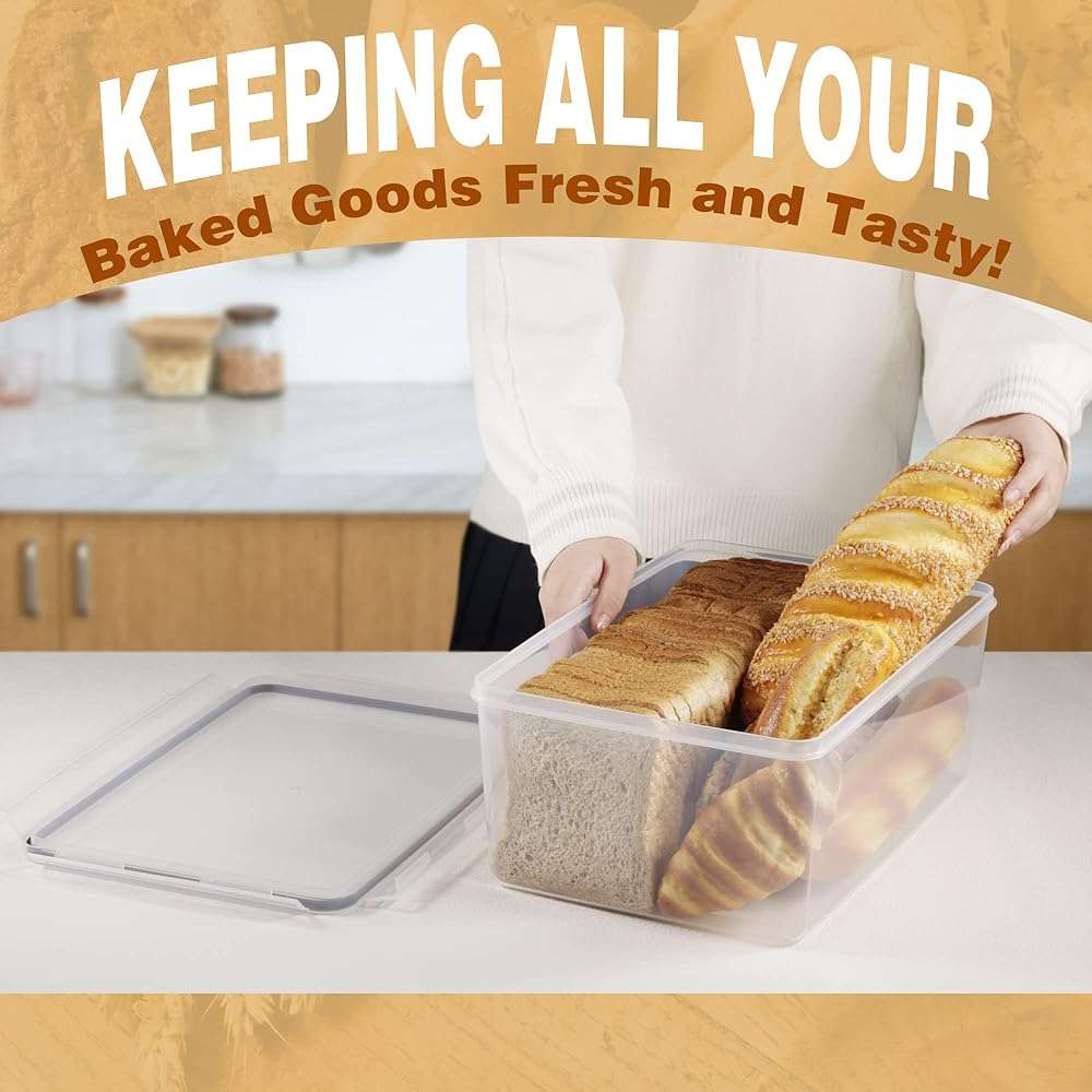 Tiawudi 2 Pack Large Bread Box for Kitchen Countertop, Airtight Bread Storage Container for Homemade Bread and Bakery Loaf, Plastic Bread Keeper, 11.6 Qt / 11L Each - Image 6