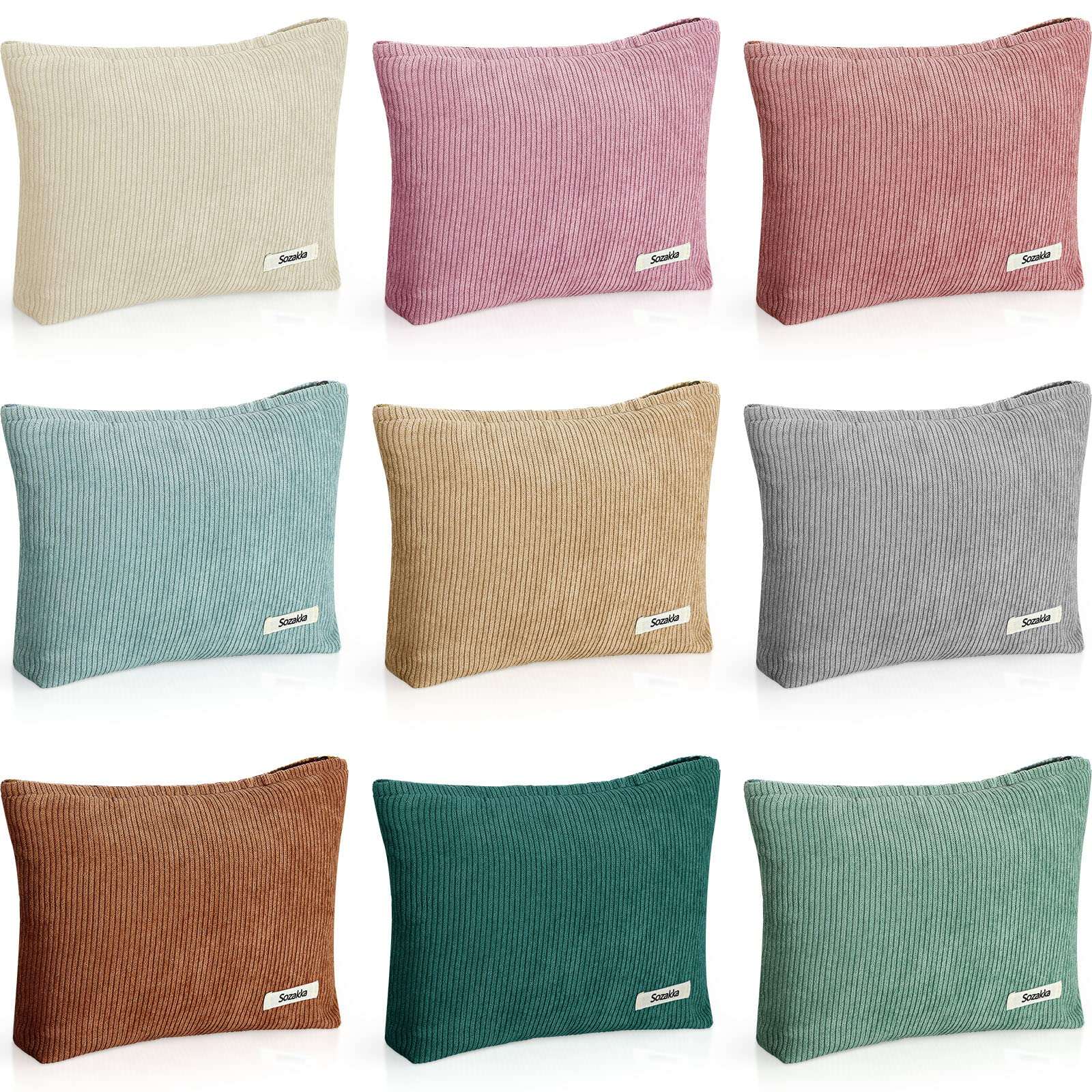 Sherr 9 Pcs Corduroy Makeup Bags 10 x 7 Inches Cosmetic Bag Large Velvet Travel Aesthetic Pouch Travel Makeup Organizer Toiletry Bag for Purse Accessories Cosmetics Pouch for Women, 9 Colors - Image 1