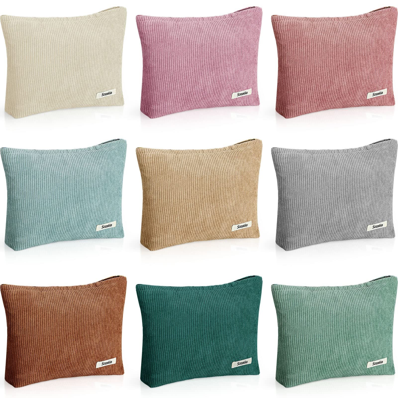 Sherr 9 Pcs Corduroy Makeup Bags 10 x 7 Inches Cosmetic Bag Large Velvet Travel Aesthetic Pouch Travel Makeup Organizer Toiletry Bag for Purse Accessories Cosmetics Pouch for Women, 9 Colors - Product Image