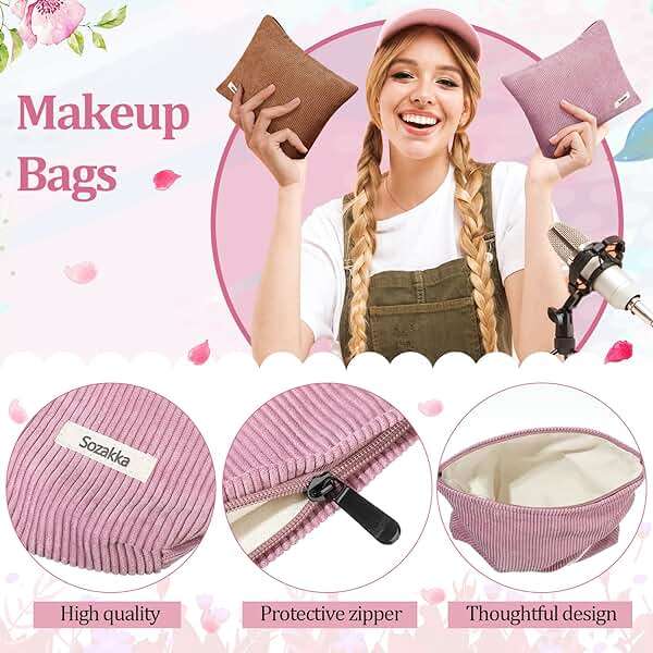 Sherr 9 Pcs Corduroy Makeup Bags 10 x 7 Inches Cosmetic Bag Large Velvet Travel Aesthetic Pouch Travel Makeup Organizer Toiletry Bag for Purse Accessories Cosmetics Pouch for Women, 9 Colors - Image 4