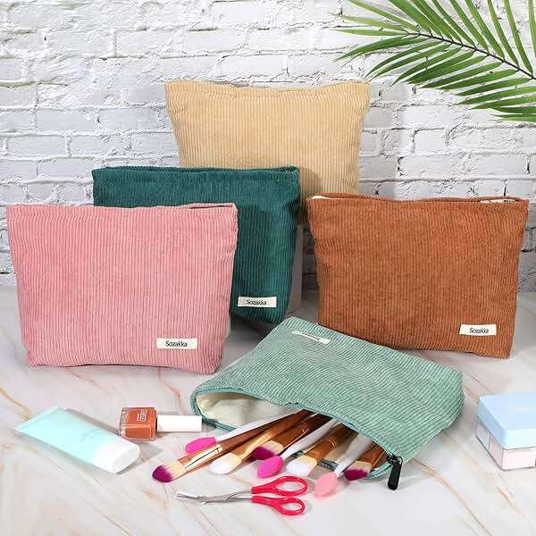 Sherr 9 Pcs Corduroy Makeup Bags 10 x 7 Inches Cosmetic Bag Large Velvet Travel Aesthetic Pouch Travel Makeup Organizer Toiletry Bag for Purse Accessories Cosmetics Pouch for Women, 9 Colors - Image 5