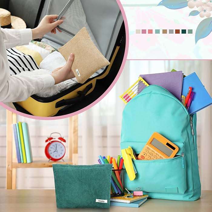 Sherr 9 Pcs Corduroy Makeup Bags 10 x 7 Inches Cosmetic Bag Large Velvet Travel Aesthetic Pouch Travel Makeup Organizer Toiletry Bag for Purse Accessories Cosmetics Pouch for Women, 9 Colors - Image 8