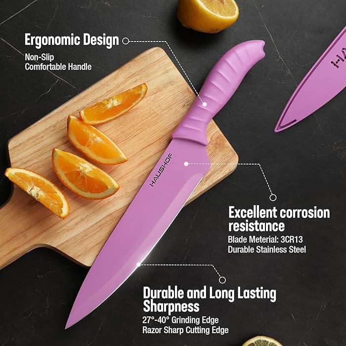 HAUSHOF Kitchen Knife Set, 12-Piece Colorful Knives Set with 6 Sheaths for Kitchen, Non-Stick Coated Stainless Steel Blades for Slicing, Dicing&Cutting, Gifts Knife Set for Dad, Mom, Husband and Wife - Image 4