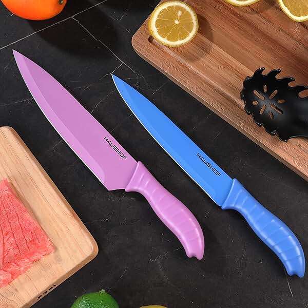 HAUSHOF Kitchen Knife Set, 12-Piece Colorful Knives Set with 6 Sheaths for Kitchen, Non-Stick Coated Stainless Steel Blades for Slicing, Dicing&Cutting, Gifts Knife Set for Dad, Mom, Husband and Wife - Image 9
