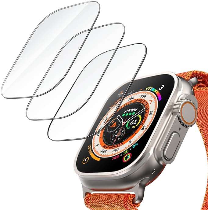 JETech Screen Protector for Apple Watch Ultra 3/2/1 49mm, Tempered Glass, HD Clear, 3 Pack - Image 1