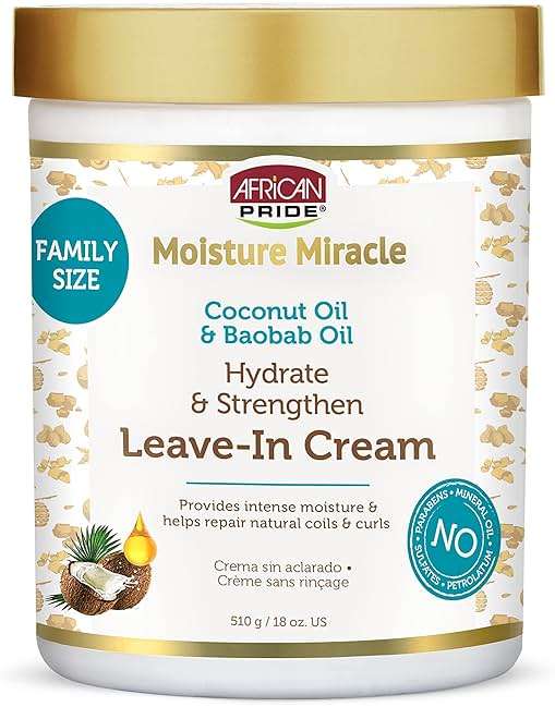 African Pride Moisture Miracle Leave-In Cream with Baobab Oil & Coconut Oil for Coily & Curly Hair, Adds Moisture, Helps Repair & Strengthen, 18 oz - Image 1