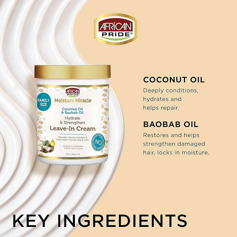 African Pride Moisture Miracle Leave-In Cream with Baobab Oil & Coconut Oil for Coily & Curly Hair, Adds Moisture, Helps Repair & Strengthen, 18 oz - Image 3