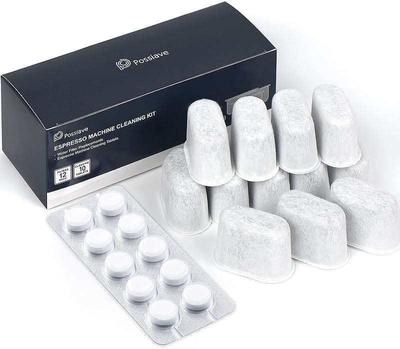 possiave 12-Pack Charcoal Water Filters and 10-pack Cleaning Tablets for Breville Espresso Machines, Breville Cleaning kit - Espresso Accessories - Image 1