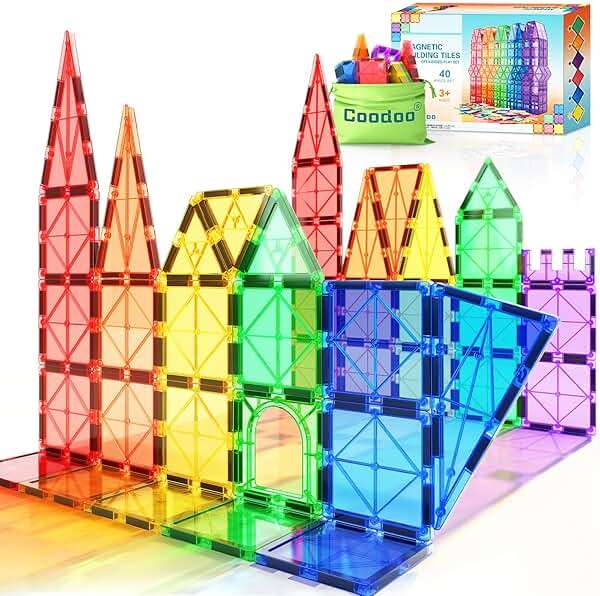 Magnetic Tiles Kids Toys STEM Magnet Toy for Toddler Magnetic Blocks Building Preschool Learning Sensory Montessori Toys for 3+ Year Old Boys and Girls, Safe Creativity Toddler Kids Toy 40PCS - Image 1