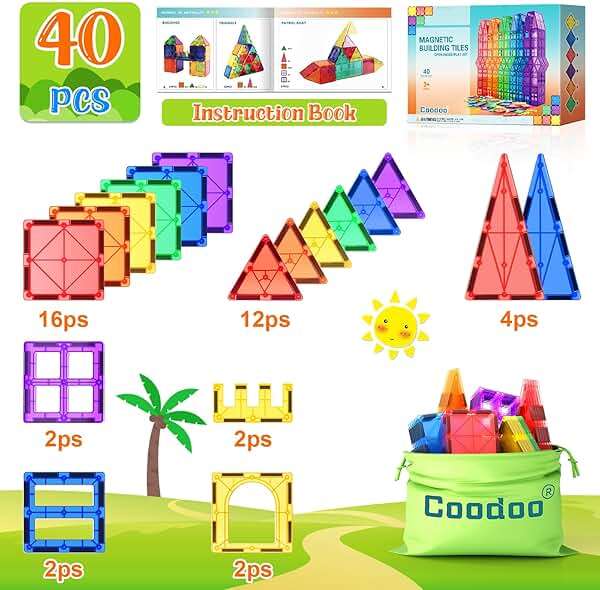Magnetic Tiles Kids Toys STEM Magnet Toy for Toddler Magnetic Blocks Building Preschool Learning Sensory Montessori Toys for 3+ Year Old Boys and Girls, Safe Creativity Toddler Kids Toy 40PCS - Image 6