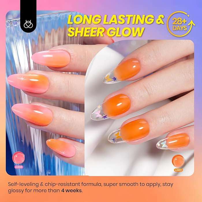 Beetles Jelly Gel Nail Polish Set - 6 Colors Neon Gel Polish Kit Sheer Hot Pink Red Orange Purple Blue Yellow Translucent Effect Soak Off UV French Nail Art Manicure Gift for Women - Image 3