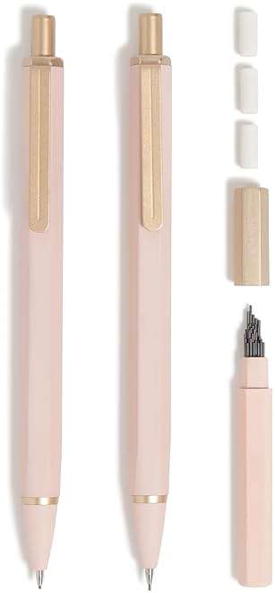 U Brands Cambria Mechanical Pencils, Set of 2, Blush Pink, Soft Touch, Medium (0.7 mm) Point, Lead and Eraser Refills - Image 1