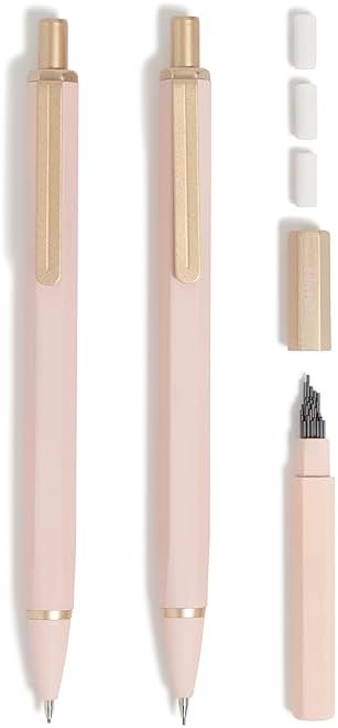 U Brands Cambria Mechanical Pencils, Set of 2, Blush Pink, Soft Touch, Medium (0.7 mm) Point, Lead and Eraser Refills - Product Image