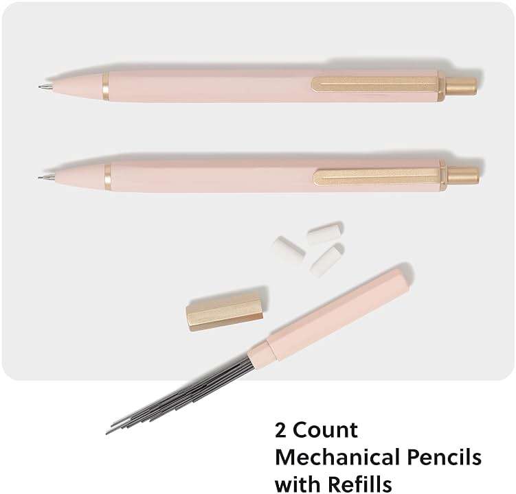 U Brands Cambria Mechanical Pencils, Set of 2, Blush Pink, Soft Touch, Medium (0.7 mm) Point, Lead and Eraser Refills - Image 3