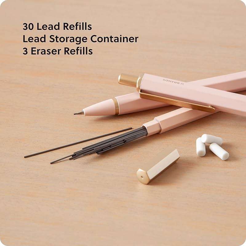 U Brands Cambria Mechanical Pencils, Set of 2, Blush Pink, Soft Touch, Medium (0.7 mm) Point, Lead and Eraser Refills - Image 5